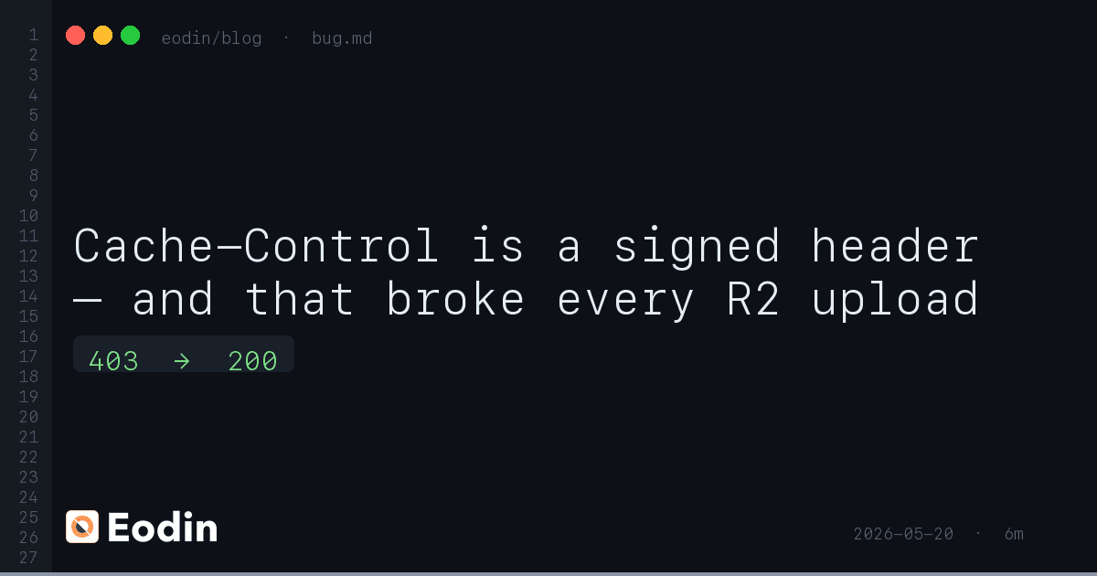 Cache-Control is a signed header — and that broke every R2 upload