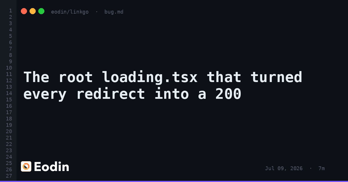 The root loading.tsx that turned every redirect into a 200
