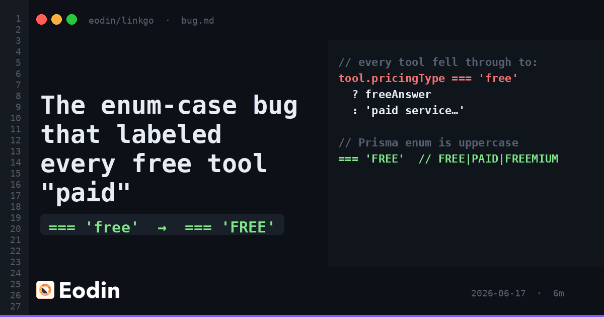 The enum-case bug that labeled every free tool "paid"